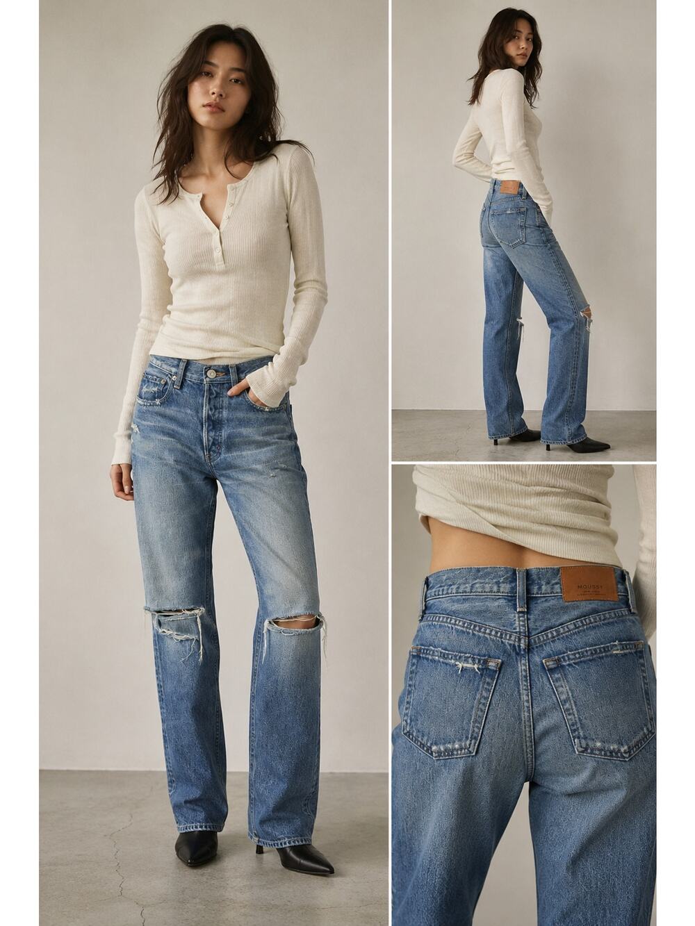 MOUSSY Vintage Straight Leg Made In Japan Distressed Denim Jeans - 24